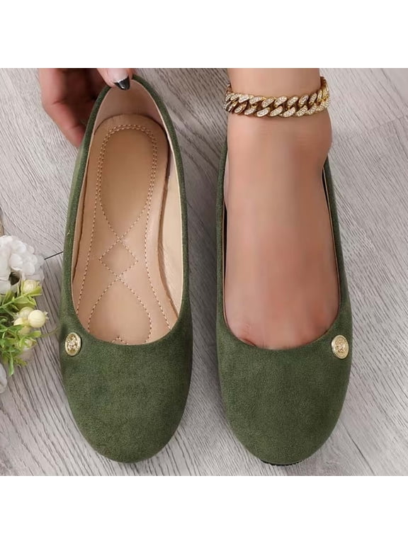 Women's Flat Shoes, Non-slip Slip On Round Toe Soft Sole Office Wedding Shoes Green Size 8.5