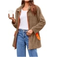 thumbnail image 1 of Fnooota Women's Fleece Jacket with Zipper, Lapel Long Sleeve Warm Lightweight Winter Outerwear Brown Size S-2XL, 1 of 5