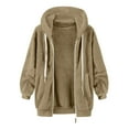 thumbnail image 1 of Fnooota Women's Fleece Jackets, Lightweight Zipper Warm Loose Fit Winter Outerwear with Drawstring Khaki Size 4XL, 1 of 4
