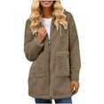 thumbnail image 1 of Fnooota Women's Fleece Jackets, Warm Drawstring Mid-length Zip up Winter Outerwear with Pockets Khaki Size S-2XL, 1 of 4