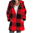 thumbnail image 1 of Fnooota Women's Fleece Jackets, Zip up Mid-length Plaid Long Sleeve Winter Outerwear with Pockets Red Size L, 1 of 4