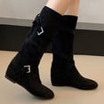 thumbnail image 1 of Fnooota Women's Knee High Boots, Non Slip Casual Round Toe PU Fall Winter Shoes Black Size 6.5, 1 of 5