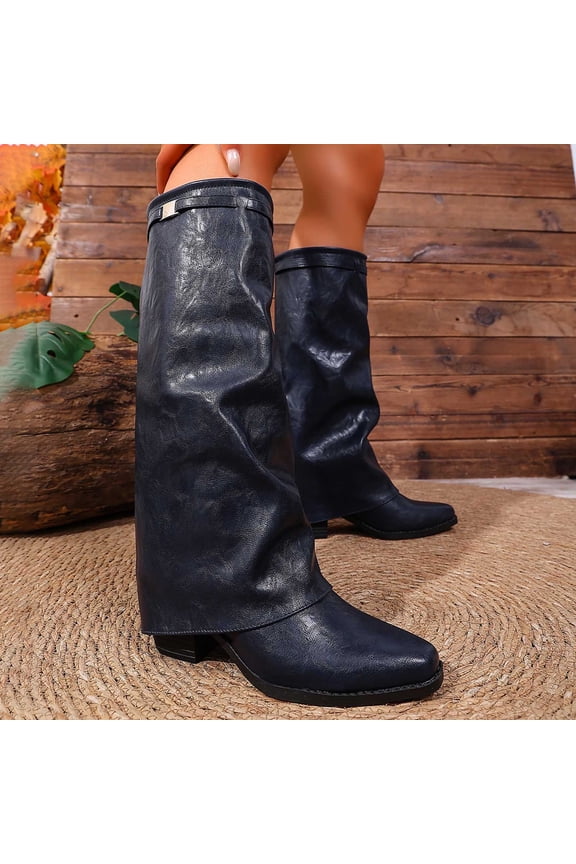 Women's Knee High Boots, Non Slip Fashion Pull On Pointed Toe Fall Winter Shoes Navy Size 6
