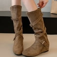 thumbnail image 1 of Fnooota Women's Knee High Boots, Non Slip Round Toe Casual PU Fall Winter Shoes Brown Size 6, 1 of 4