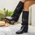 thumbnail image 1 of Fnooota Women's Knee High Boots, PU Non Slip Pointed Toe Pull On Fall Winter Shoes Black Size 6, 1 of 8