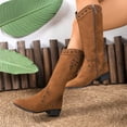 thumbnail image 1 of Fnooota Women's Knee High Boots, Pointed Toe Block Heel Side Zipper Non Slip Fall Winter Shoes Brown Size 9.5, 1 of 4
