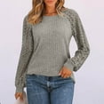 thumbnail image 1 of Fnooota Women's Long Sleeve Blouses, Lace Crew Neck Trendy Knitted Pullover Fall Tops Gray Size XL, 1 of 6