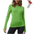 thumbnail image 1 of Fnooota Women's Long Sleeve Tops, Cotton Casual Pullover Crew Neck Undershirts for Women Green Size L, 1 of 6
