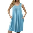 thumbnail image 1 of Fnooota Women's Nightgowns with Pockets, Sleeveless Comfy Loose Pleated Summer Sleepwear Sleep Dresses Light Blue Size L, 1 of 7