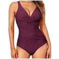 thumbnail image 1 of Fnooota Women's One-Piece Swimsuits, Sleeveless V Neck Sexy Bathing Suits Purple Size S, 1 of 7