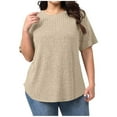 thumbnail image 1 of Fnooota Women's Plus Size T-shirts, Loose Fit Short Sleeve Casual Knitted Summer Tops Khaki Size XL-5XL, 1 of 4
