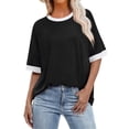 thumbnail image 1 of Fnooota Women's Plus Size T-shirts, Summer Loose Fit Basic Crew Neck Short Sleeve Tops Black Size M, 1 of 4