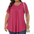 thumbnail image 1 of Fnooota Women's Plus T-shirts, Crew Neck Loose Summer Pleated Front Short Sleeve Tops Pink Size 2XL, 1 of 7