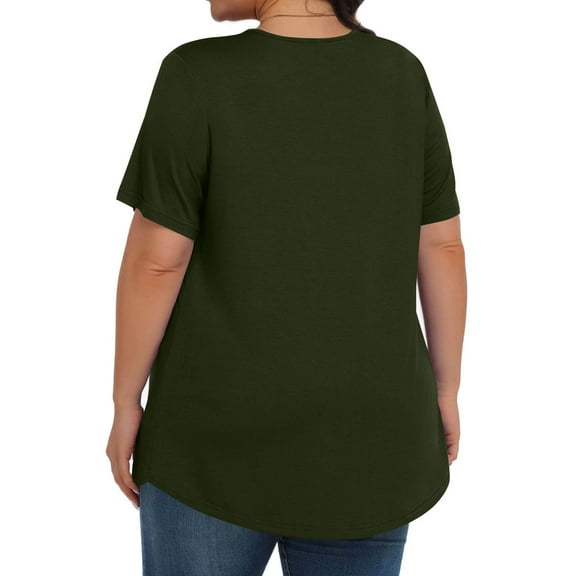 Fnooota Women's Plus T-shirts, Crew Neck Pleated Front Loose Summer Short Sleeve Tops Green Size 4XL