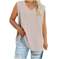 thumbnail image 1 of Fnooota Women's Plus-size Tank Tops, Casual Sleeveless Loose Fit Summer Tops V-Neck Tops Khaki Size L-5XL, 1 of 3
