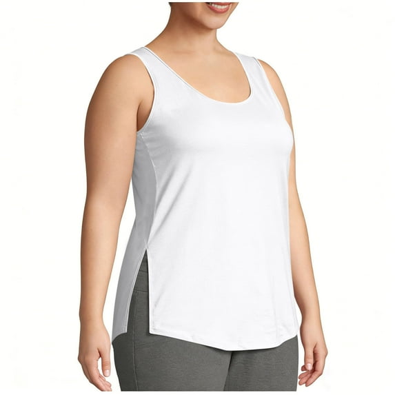 Fnooota Women's Plus-size Tank Tops, Crew Neck Side Slit Sleeveless Summer Workout Tops White Size L