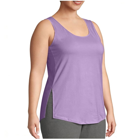 Fnooota Women's Plus-size Tank Tops, Crew Neck Sleeveless Side Slit Summer Workout Tops Purple Size L