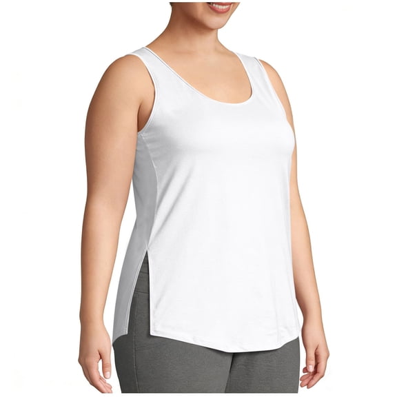 Fnooota Women's Plus-size Tank Tops, Crew Neck Summer Sleeveless Side Slit Workout Tops White Size 5XL
