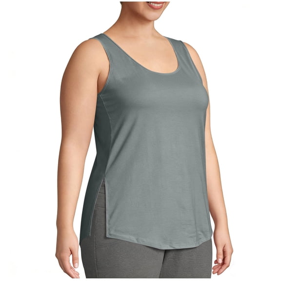 Fnooota Women's Plus-size Tank Tops, Side Slit Crew Neck Sleeveless Summer Workout Tops Gray Size L