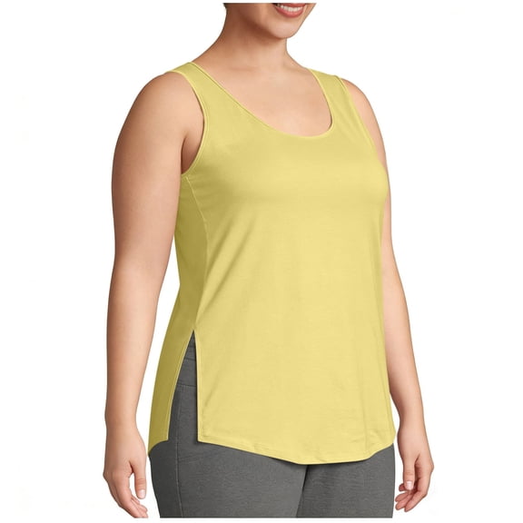 Fnooota Women's Plus-size Tank Tops, Side Slit Sleeveless Summer Crew Neck Workout Tops Yellow Size L