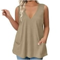 thumbnail image 1 of Fnooota Women's Plus-size Tank Tops with Pockets, Loose Fit Basic 2025 Cotton V Neck Summer Sleeveless Tops Beige Size L-5XL, 1 of 5