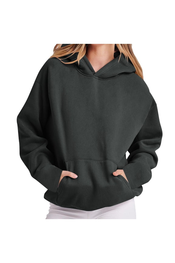 Women's Pullover Hoodies, Casual Long Sleeve Fall Lightweight Sweatshirts with Pockets Dark Gray Size 2XL