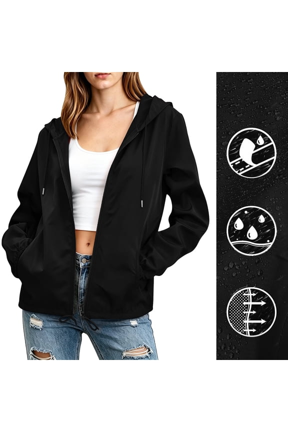 Women's Rain Jackets , Zip up Outdoor Lightweight Waterproof Windbreaker Raincoats with Hood Black Size 3XL