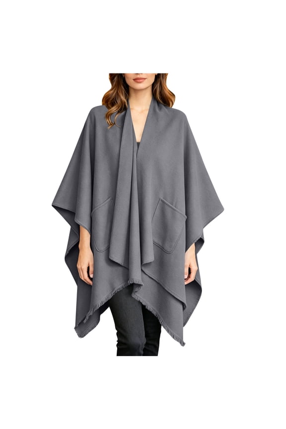 Women's Shawls with Pockets, Wool-Like Travel Warm Solid Color Fall Winter Scarves Gray Size Free Size