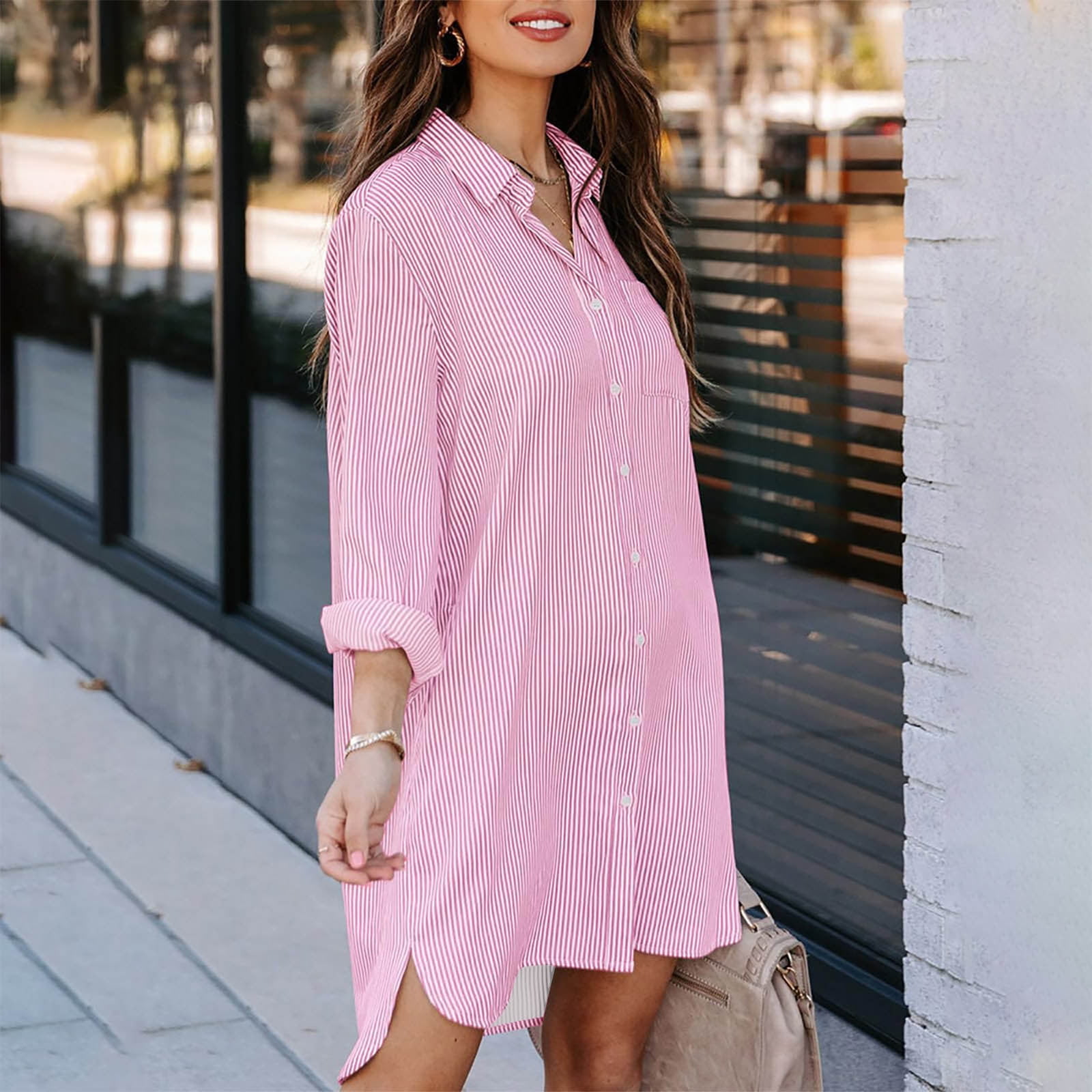 Fnooota Women's Shirt Dresses, V Neck Long Sleeve Spring Fall Casual Midi  Dresse Blue Size L - Walmart.com