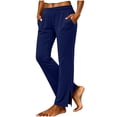 thumbnail image 1 of Fnooota Women's Straight Leg Pants, Elastic Waist Side Slit Hem Casual Stretchy Trousers with Pockets Blue Size 2XL, 1 of 5