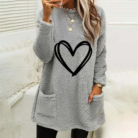 Fnooota Women's Sweatshirt, Plus Size Long Sleeve Crew Neck Loose Casual Gray ,S