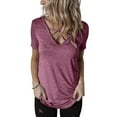 thumbnail image 1 of Fnooota Women's T Shirts, Short Sleeve Casual V Neck Solid Color Summer Blouses Tops Wine Size M, 1 of 8