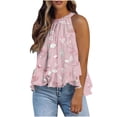 thumbnail image 1 of Fnooota Women's Tank Tops with Ruffled, Sleeveless Vacation Off Shoulder Trendy Summer Tops Pink Size S-2XL, 1 of 6