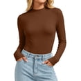 thumbnail image 1 of Fnooota Women's Thermal Tops, Stretchy Long Sleeve Slim Fit Mock Neck Layering Undershirts Brown Size L, 1 of 6