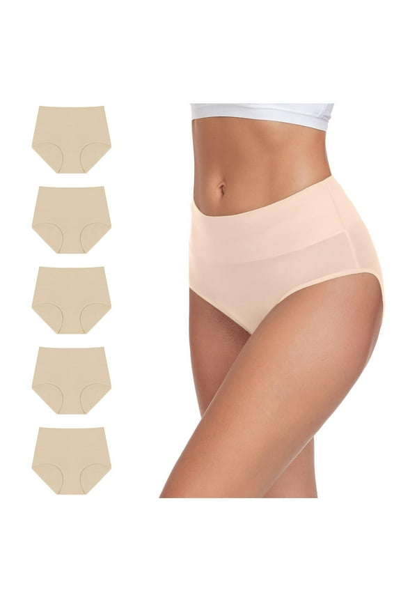 Women's Underwear, 100% Cotton Briefs High Waist Panties Light Breathable Comfort Stretchy Beige ,XL