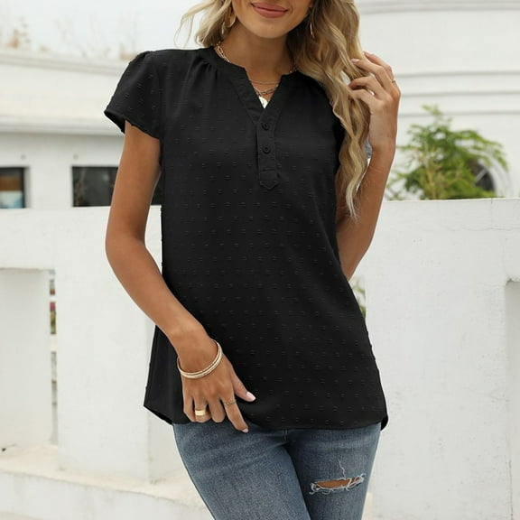 Fnooota Women's V Neck Shirts, Short Sleeve Workout Casual Casual Summer Tops Black Size S