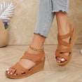 thumbnail image 1 of Fnooota Women's Wedge Sandals, Ankle Strap Non-slip Summer Open Toe Chunky Sandals Brown Size 7, 1 of 1