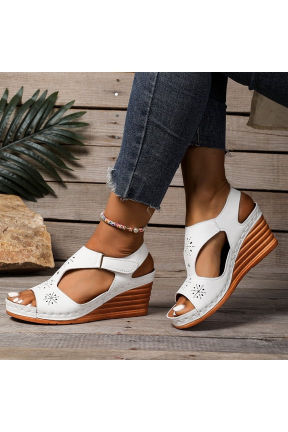 Women's Wedge Sandals, Ankle Strap Open Toe Non-slip Daily Summer Shoes White Size 8.5