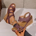 thumbnail image 1 of Fnooota Women's Wedge Sandals, Casual Platform Open Toe Ankle Strap Summer Shoes Wine Size 9, 1 of 1