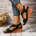 thumbnail image 1 of Fnooota Women's Wedge Sandals, Open Toe Non-slip Ankle Strap Daily Summer Shoes Black Size 6.5, 1 of 1