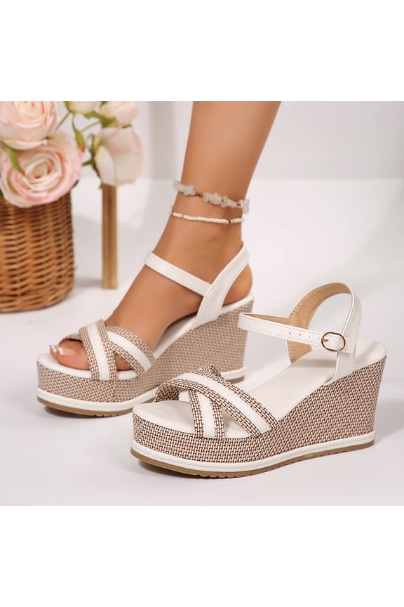 Women's Wedge Sandals, Open Toe Platform Ankle Strap Wedding Summer Shoes White Size 9.5
