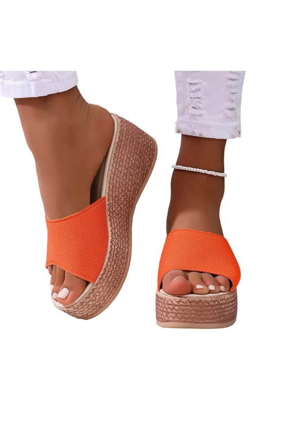 Women's Wedge Sandals, Open Toe Slip On Casual Non-slip Summer Shoes Orange Size 7.5