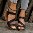 thumbnail image 1 of Fnooota Women's Wedge Sandals, Platform Ankle Strap Daily Open Toe Summer Shoes Black Size 8.5, 1 of 1