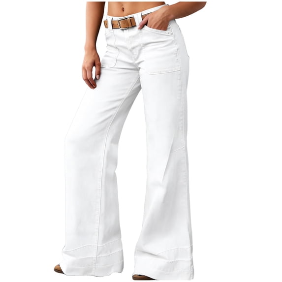 Fnooota Women's Wide Leg Jeans, Mid Rise Baggy Stretchy Casual Denim Pants with Pockets White Size 3XL