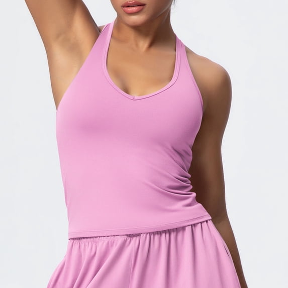 Fnooota Women's Workout Tank Tops, Racerback V Neck Running Sleeveless Athletic Camisole Pink Size XL