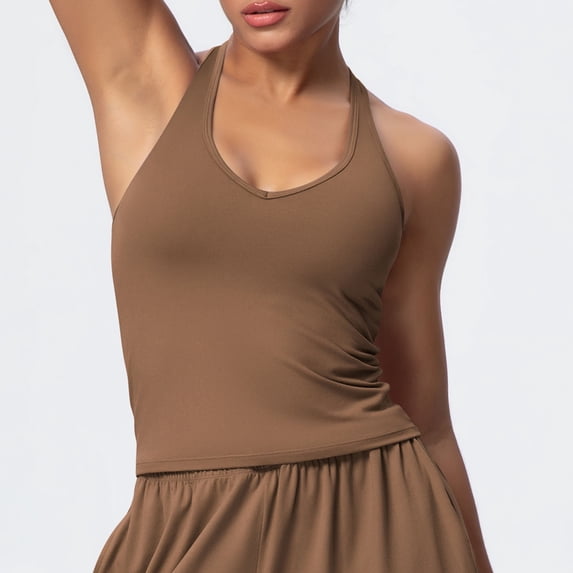 Fnooota Women's Workout Tank Tops, Sleeveless V Neck Racerback Running Athletic Camisole Coffee Size S