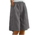 thumbnail image 1 of Fnooota Womens Bermuda Shorts, Casual Drawstring Summer Cotton Linen Shorts with Pockets Gray Size 2XL, 1 of 5