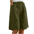 thumbnail image 1 of Fnooota Womens Bermuda Shorts, Summer Drawstring Cotton Linen Casual Shorts with Pockets Army Green Size M, 1 of 5