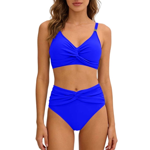 Fnooota Womens Bikini Swimsuits, High-waisted Two Piece Summer Vacation Swimsuit Tops and Swimsuit Bottoms Blue Size 2XL