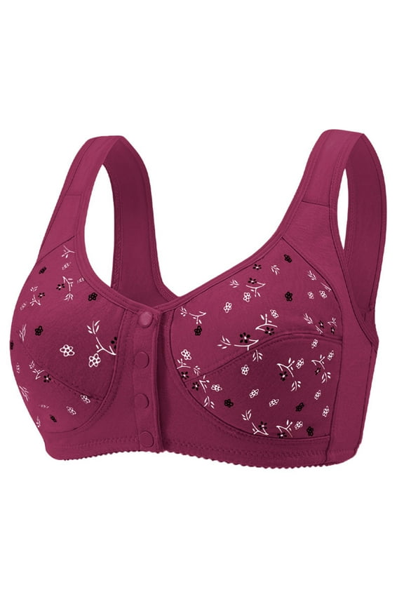 Womens Bras Front Closure, Everyday Full Coverage Wireless Comfort Push Bras Hot Pink Size 54/125DE